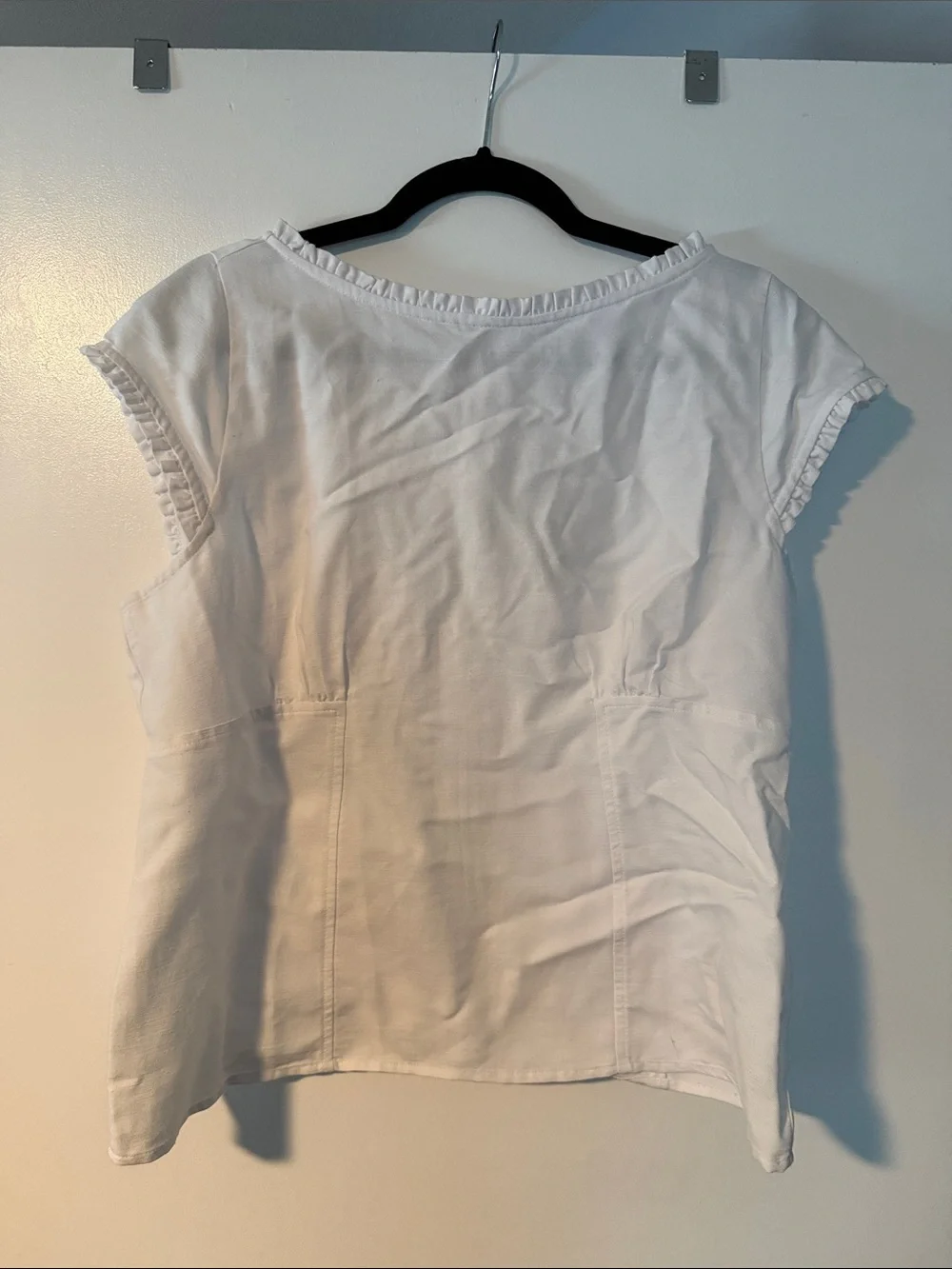 J. Crew White Ruffle-Trim Cap Sleeve Top